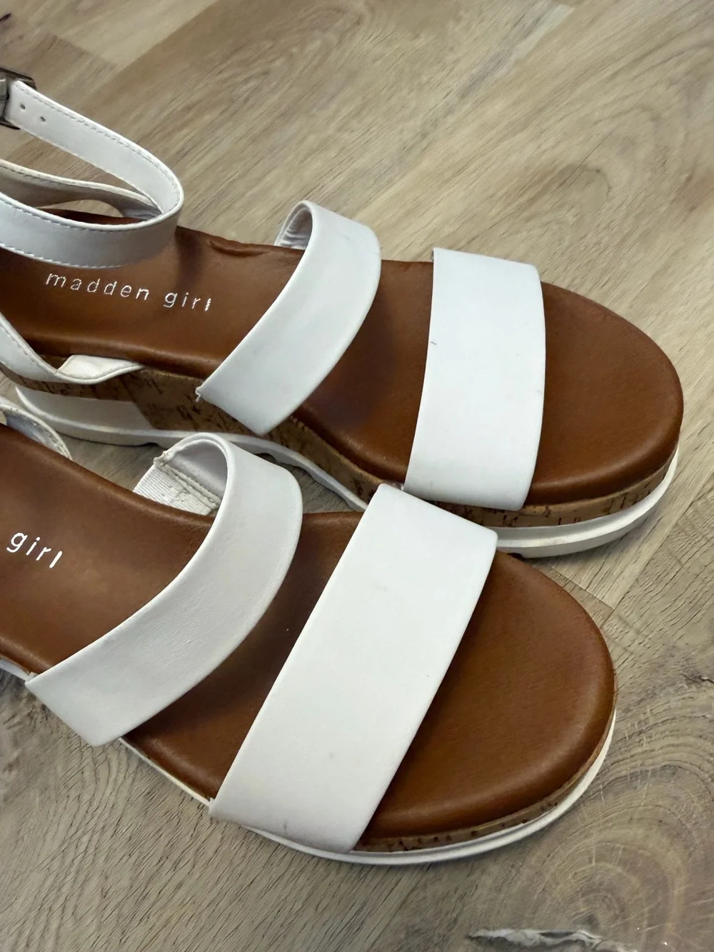Madden Girl White Ellinore Cork Wedge Sandals